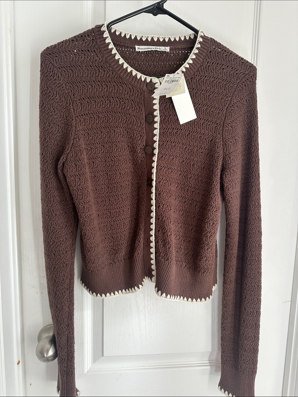 BNWT A&F Brown Knit Trim Cardigan Sweater -Size S